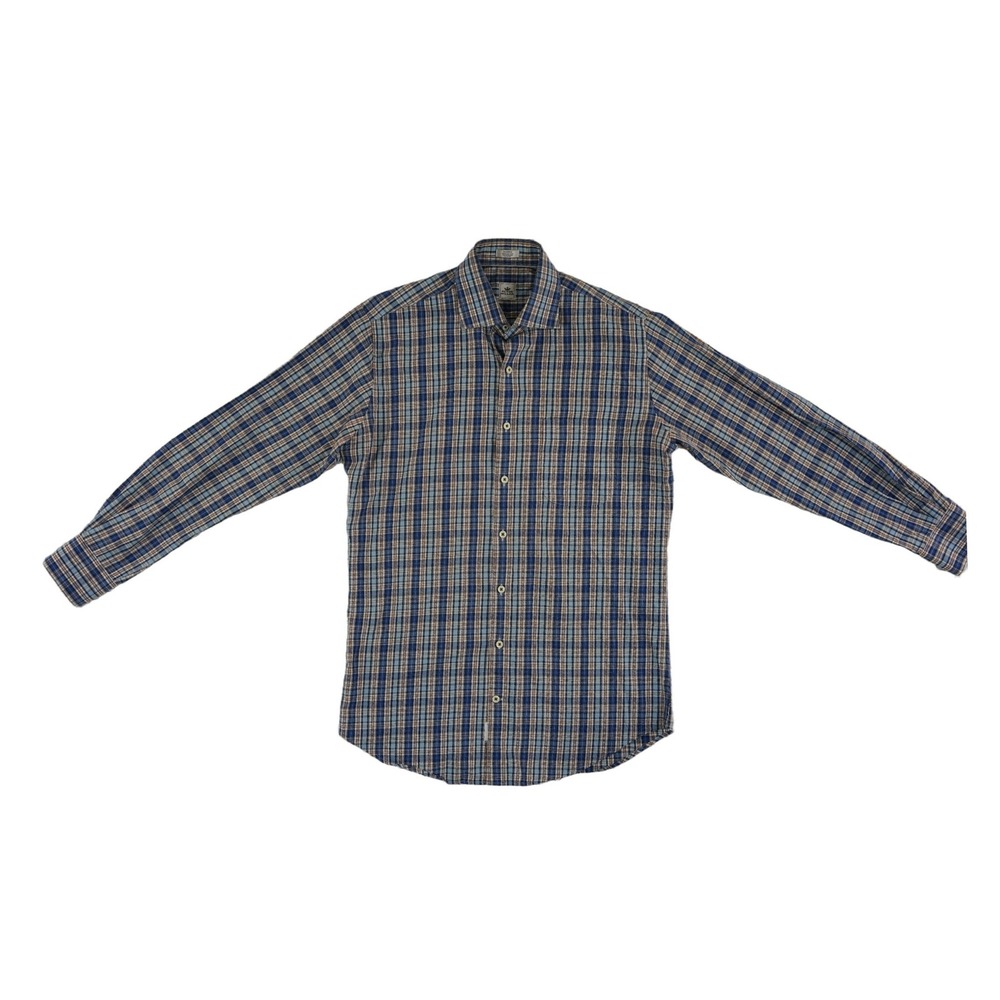 Peter Millar Plaid 100% Cotton Button Up Shirt Men's Size Medium Blue Brown